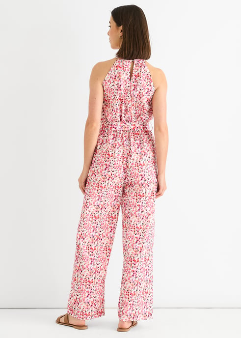 Rosa Jumpsuit mit Blumenmuster und Neckholder-Ausschnitt - Image 4