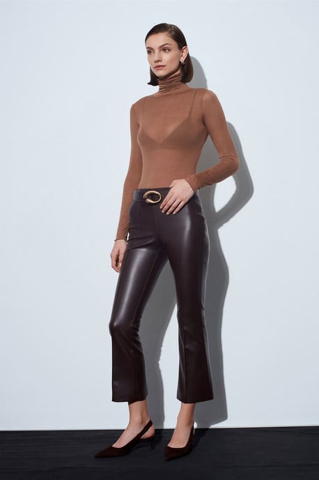 Hochtaillierte Faux-Leder-Flared-Leggings - Image 1