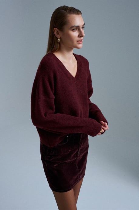 Damen V-Ausschnitt Rippstrickpullover - Image 2