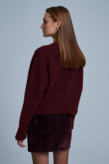 Damen V-Ausschnitt Rippstrickpullover - Image 3