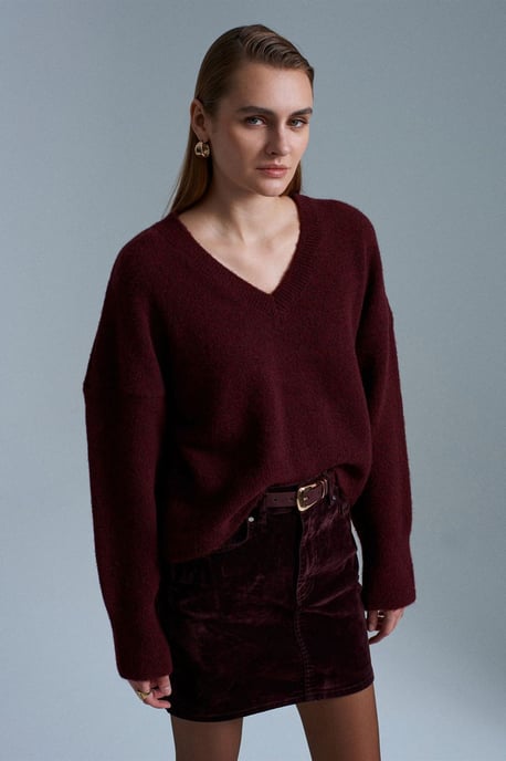 Damen V-Ausschnitt Rippstrickpullover - Image 4
