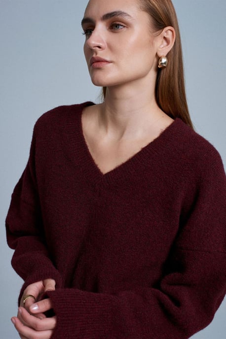 Damen V-Ausschnitt Rippstrickpullover - Image 5