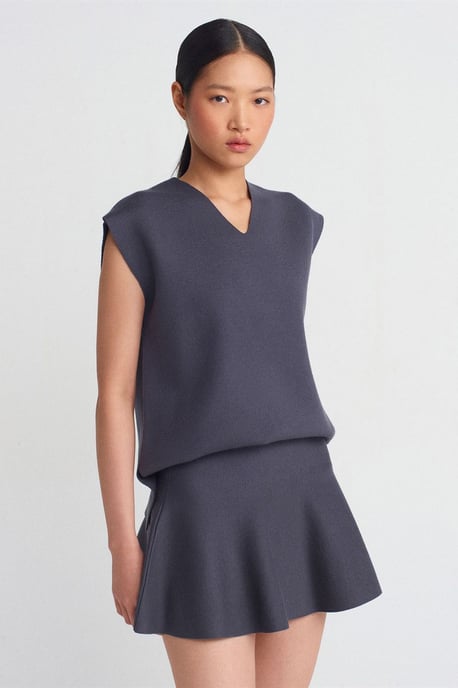 Damen Ripp-Strick V-Ausschnitt Pullover-Weste - Image 1