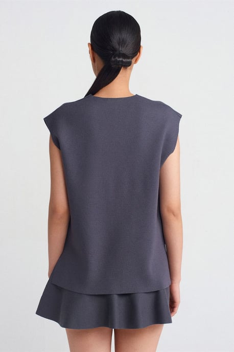 Damen Ripp-Strick V-Ausschnitt Pullover-Weste - Image 2