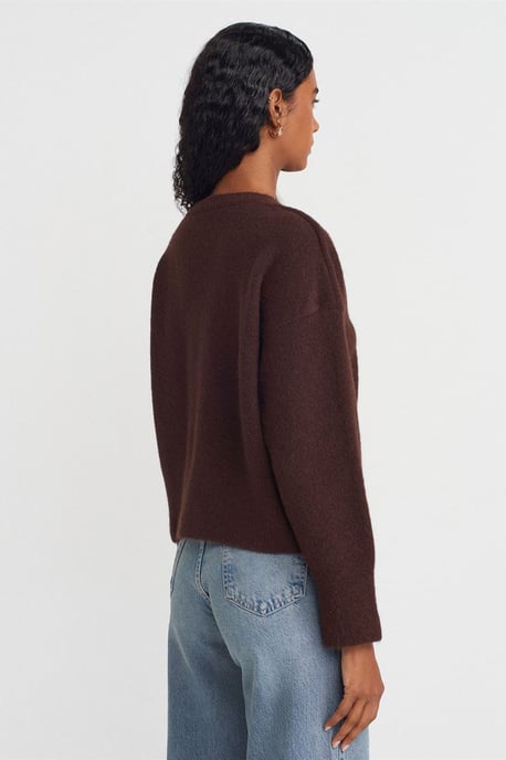 Damen V-Ausschnitt Rippstrickpullover - Image 2