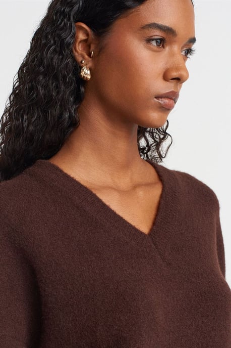 Damen V-Ausschnitt Rippstrickpullover - Image 3