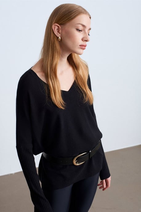 Damen V-Ausschnitt Rippstrickpullover - Image 4