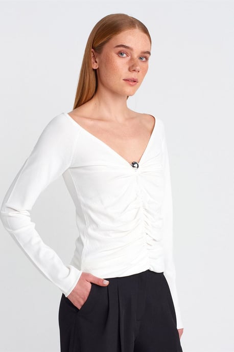 Damen Slim Fit Ripp-Strick V-Ausschnitt Pulli - Image 1