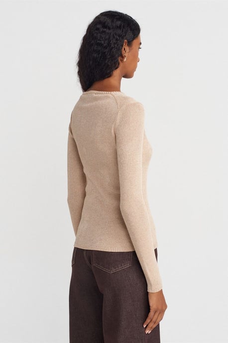 Damen Slim Fit V-Ausschnitt Rippstrickpullover - Image 2