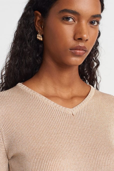 Damen Slim Fit V-Ausschnitt Rippstrickpullover - Image 3