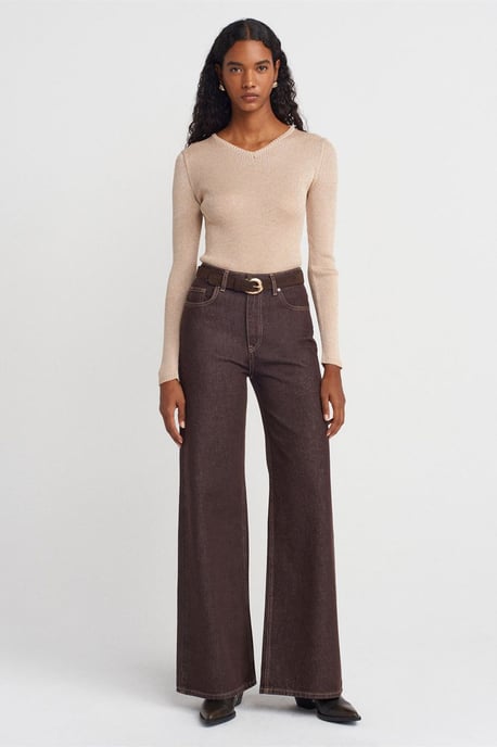 Damen Slim Fit V-Ausschnitt Rippstrickpullover - Image 4