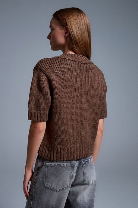 Damen V-Ausschnitt Rippstrickpullover - Image 2