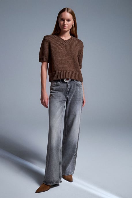 Damen V-Ausschnitt Rippstrickpullover - Image 5