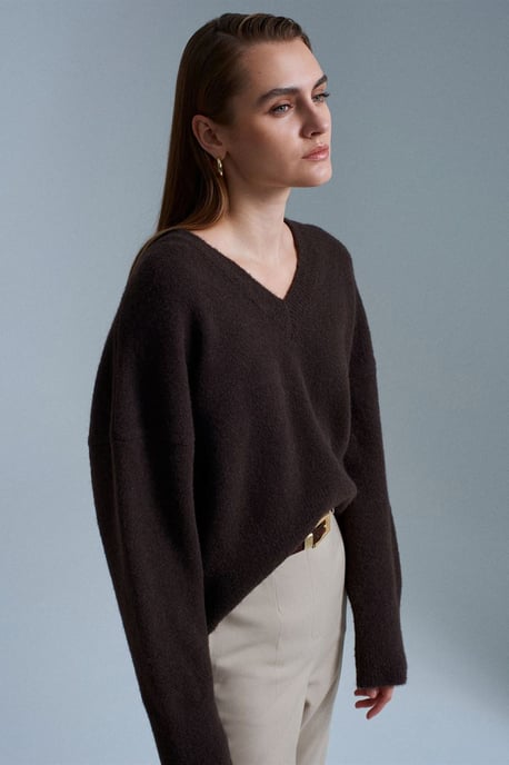 Damen V-Ausschnitt Rippstrickpullover - Image 2