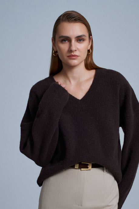 Damen V-Ausschnitt Rippstrickpullover - Image 4