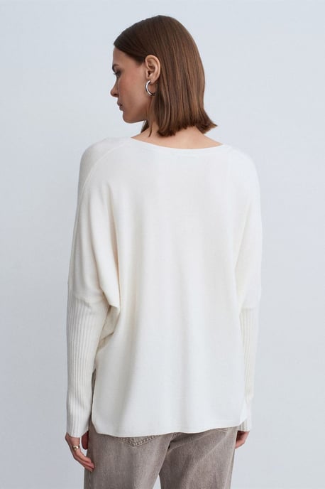 Damen V-Ausschnitt Rippstrickpullover - Image 3