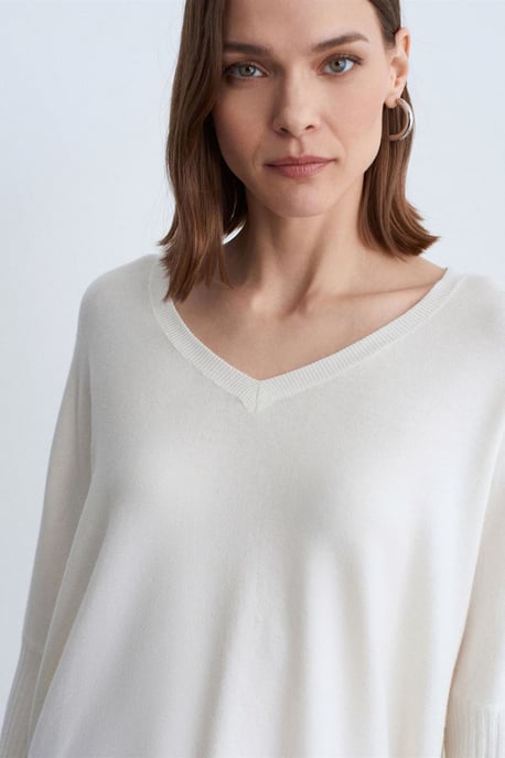 Damen V-Ausschnitt Rippstrickpullover - Image 4