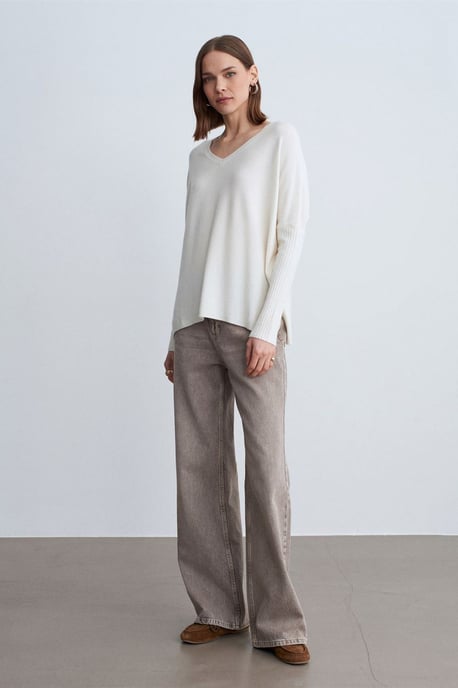 Damen V-Ausschnitt Rippstrickpullover - Image 5