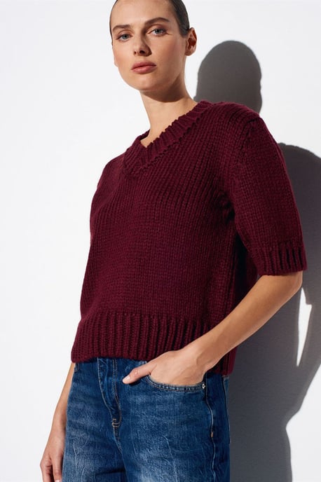 Damen V-Ausschnitt Ripp-Strickpullover - Image 3