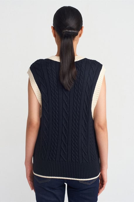 Damen V-Ausschnitt Sweater-Weste mit Zopfmuster - Image 2