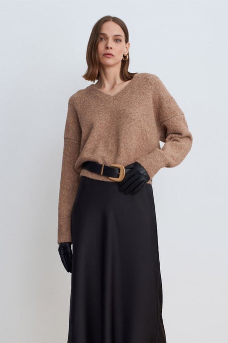 Damen V-Ausschnitt Rippstrickpullover - Image 1