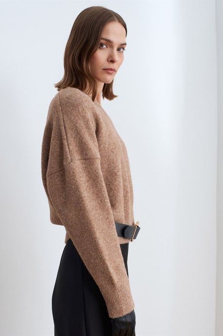 Damen V-Ausschnitt Rippstrickpullover - Image 4
