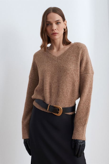 Damen V-Ausschnitt Rippstrickpullover - Image 5