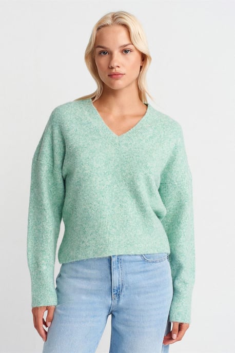 Damen V-Ausschnitt Rippstrickpullover - Image 1