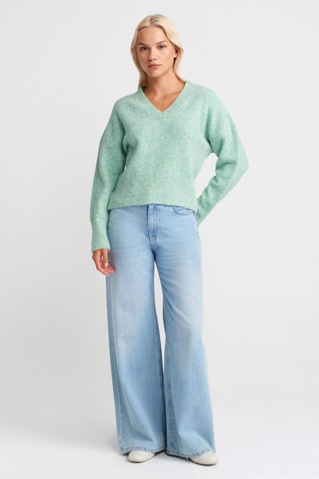 Damen V-Ausschnitt Rippstrickpullover - Image 4