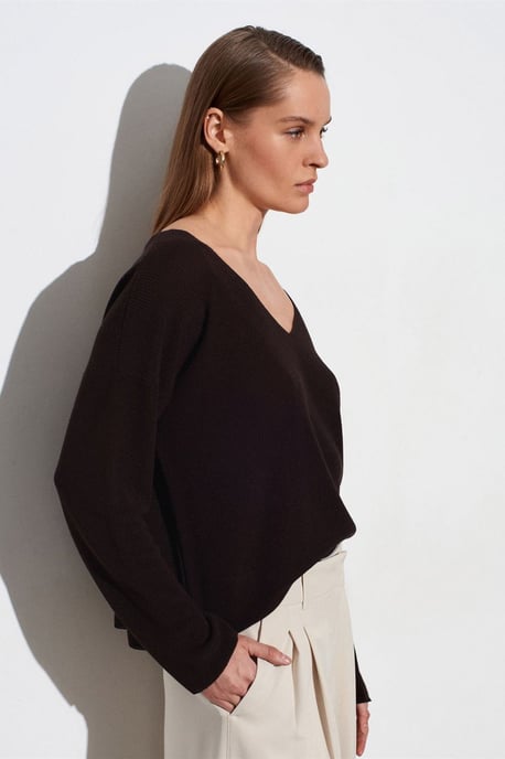 Damen V-Ausschnitt Rippstrickpullover - Image 3