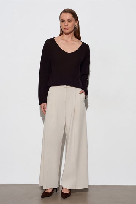 Damen V-Ausschnitt Rippstrickpullover - Image 4