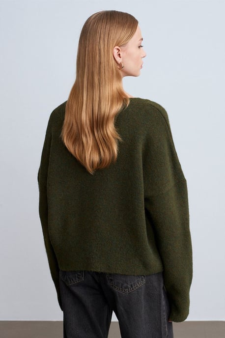 Damen V-Ausschnitt Rippstrickpullover - Image 2