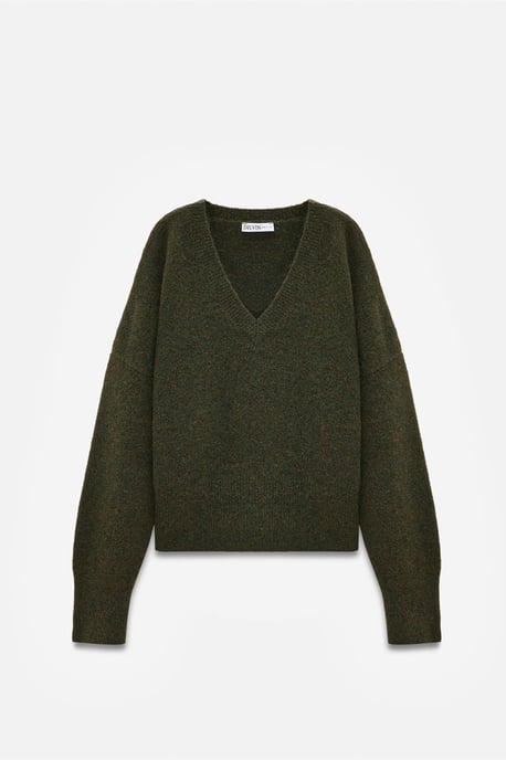 Damen V-Ausschnitt Rippstrickpullover - Image 5