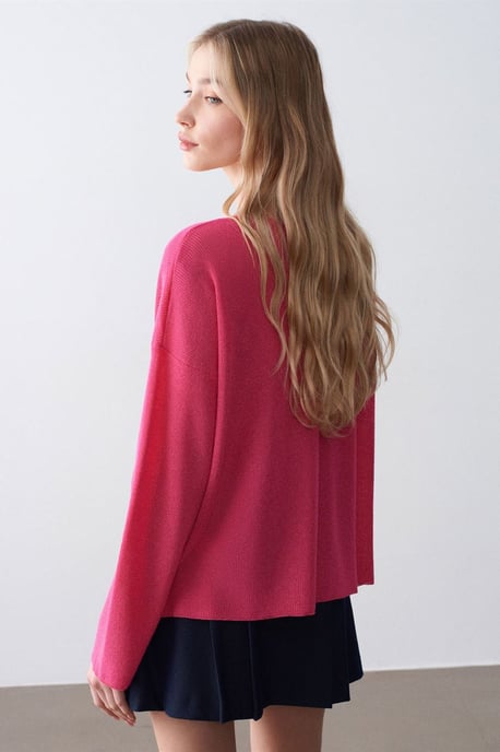 Damen V-Ausschnitt Rippstrickpullover - Image 2