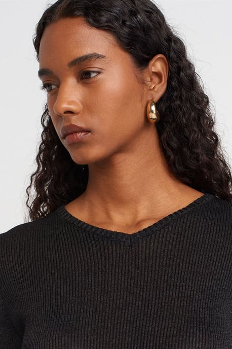 Damen Slim Fit V-Ausschnitt Rippstrickpullover - Image 3