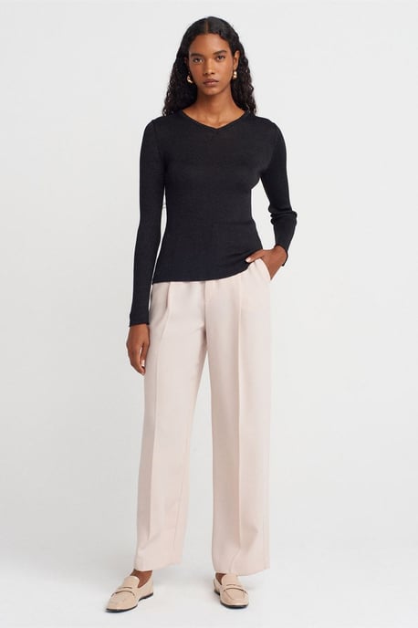 Damen Slim Fit V-Ausschnitt Rippstrickpullover - Image 4