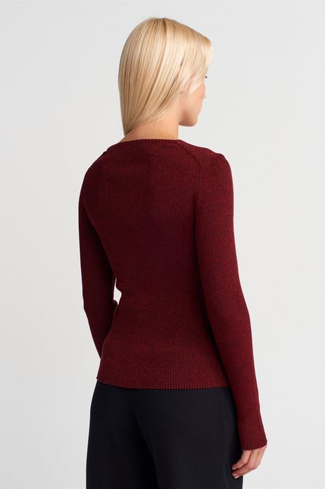 Damen Slim Fit V-Ausschnitt Gerippter Pullover - Image 2