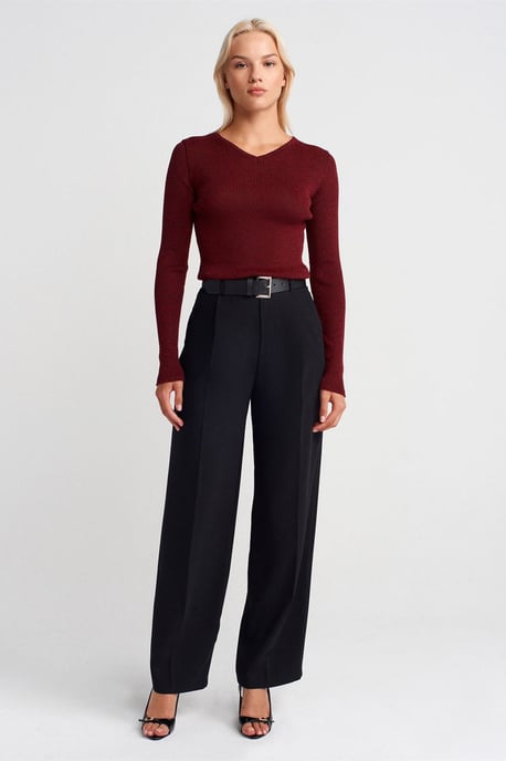 Damen Slim Fit V-Ausschnitt Gerippter Pullover - Image 4