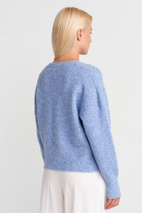 Damen V-Ausschnitt Rippenstrickpullover - Image 2