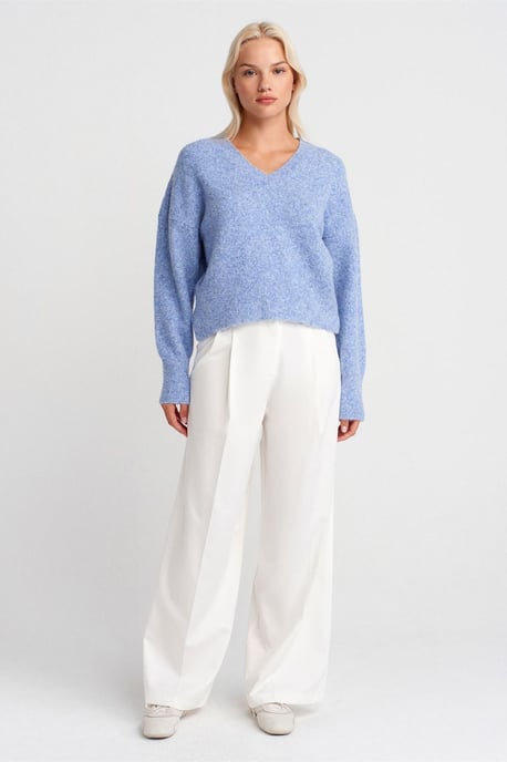 Damen V-Ausschnitt Rippenstrickpullover - Image 4