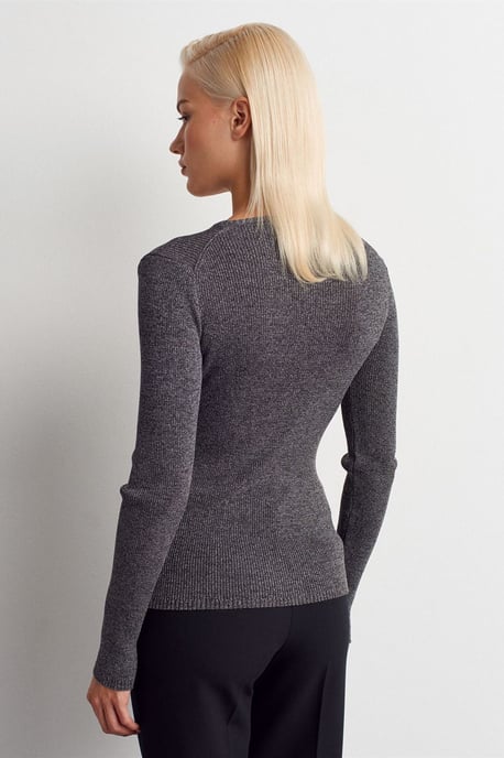 Damen Slim Fit V-Ausschnitt Rippenpullover - Image 2