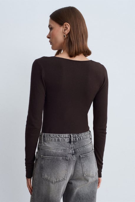 Slim Fit V-Ausschnitt Rippstrickpullover - Image 3