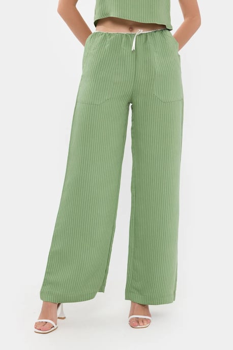 Gestreifte High-Waist gerade Beinform Schlafanzughose mit Gürtel Detail - Image 2