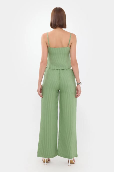 Gestreifte High-Waist gerade Beinform Schlafanzughose mit Gürtel Detail - Image 5