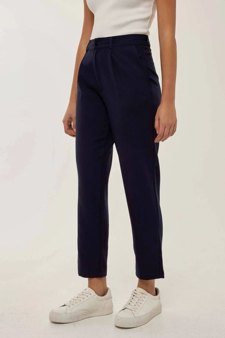 Hochtaillierte Faltenhose mit weitem Bein - Image 3