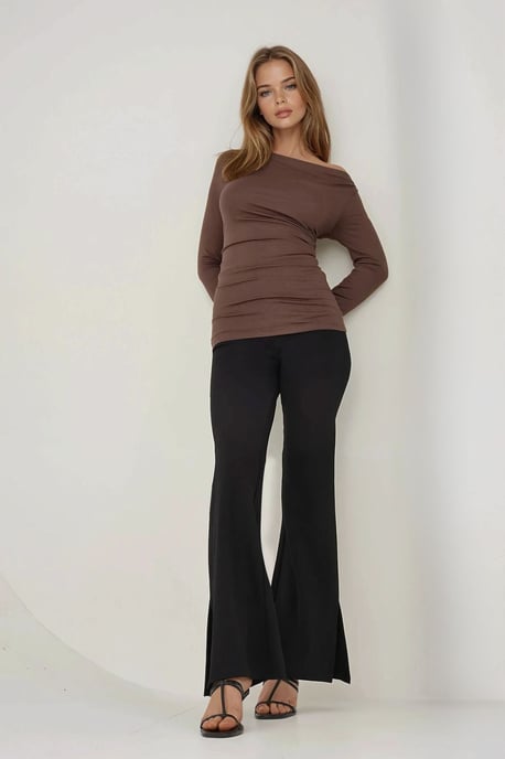 Asymmetrischer Kragen Langarm Slim-Fit Top - Image 2