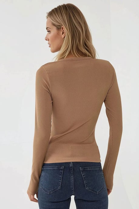 Strukturierte Strick Slim Fit Langarmbluse mit Knöpfen - Image 5