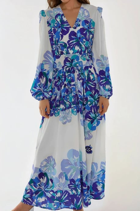 Gemustertes Maxikleid mit V-Ausschnitt - Image 1