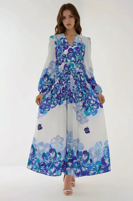 Gemustertes Maxikleid mit V-Ausschnitt - Image 6
