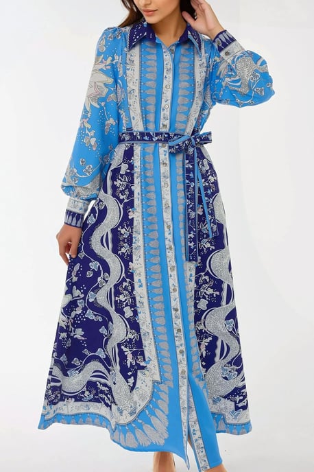 Bedrucktes Maxikleid mit langen Ärmeln und Gürtel - Image 5